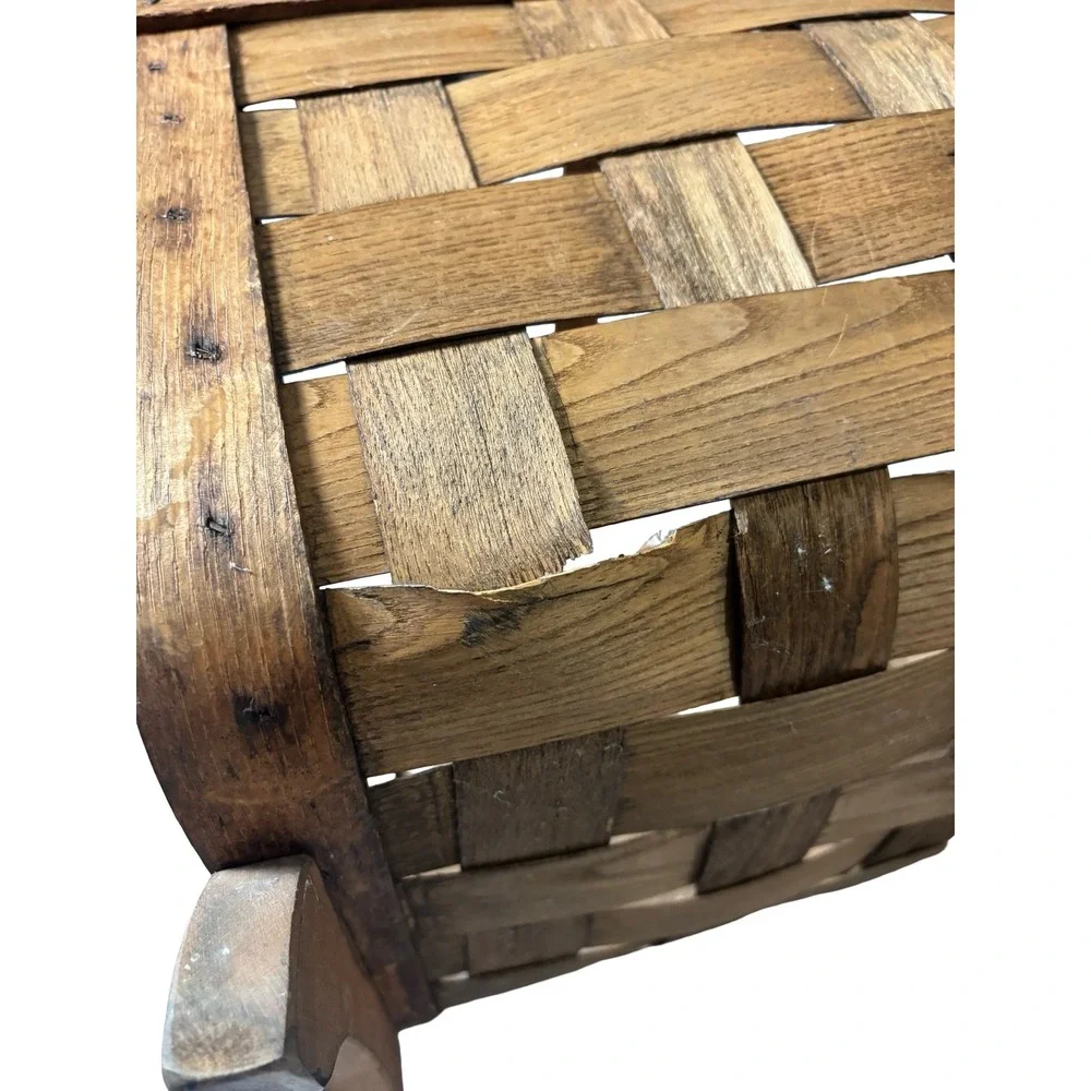 Vintage Woven Oak Splint Magazine Basket with Handle‎
